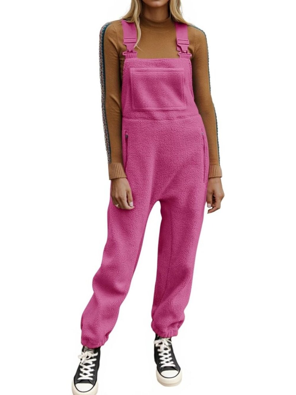 Cozy Women's Fleece Overalls | Warm Winter Jumpsuit with Pockets, Loose Fit